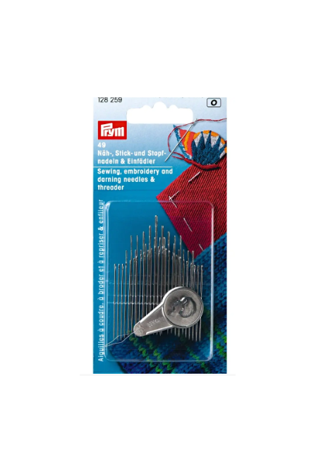 Prym 128259 Surtido de agujas de coser, bordar y zurcir y enhebrador, 49 agujas