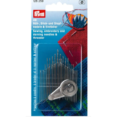 Prym 128259 Surtido de agujas de coser, bordar y zurcir y enhebrador, 49 agujas