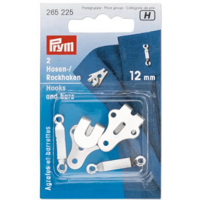 Prym 265225 Ganchos y barras para pantalones y faldas, 12 mm, color plata