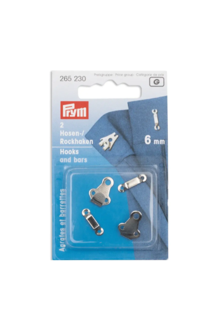 Prym 265230 Ganchos y barras para pantalones y faldas, 6mm, color plata