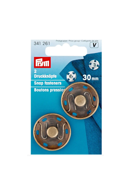 Prym 341261 Cierres a presión, 30 mm, latón antiguo