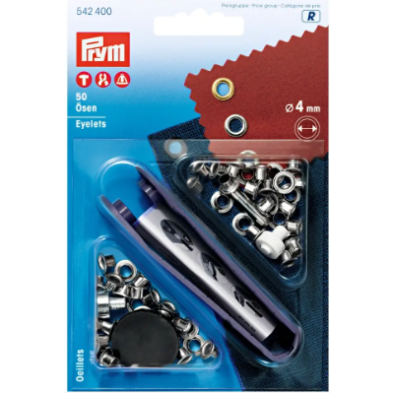 Prym 542400 Ojetes de 4,0 mm, color plata