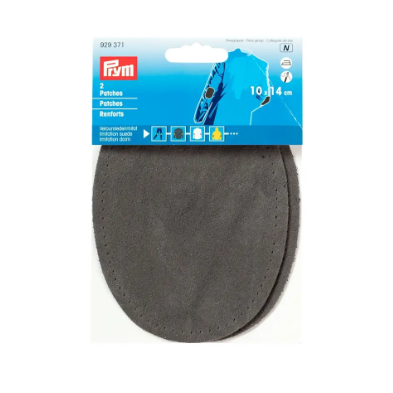 Prym 929371 Parches termoadhesivos de piel sintética aterciopelada, 10 x 14 cm, gris medio