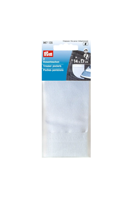 Prym 967135 Bolsillos de pantalón, para planchar, 14 x 17 cm, color blanco