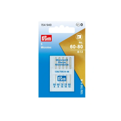 PRYM 154940 AGUJAS PARA MÁQUINAS DE COSER MICROTEX, 130/705, 60-80, SURTIDAS