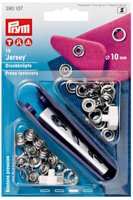 PRYM 390 107 Botones de presión sin coser Jersey, anillo dentado, 10mm, plateado
