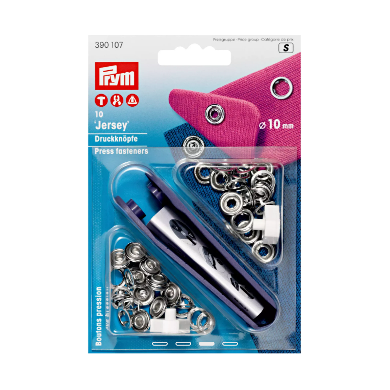 PRYM 390 107 Botones de presión sin coser Jersey, anillo dentado, 10mm, plateado