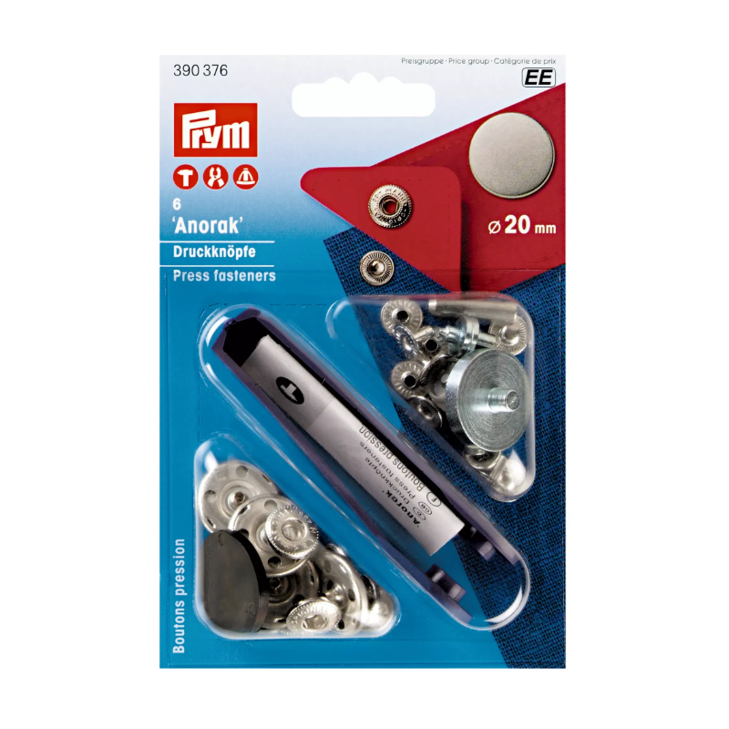 PRYM 390 376 Botones de presión sin coser Anorak, plano, 20mm, hierro viejo