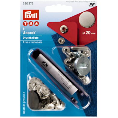 PRYM 390 376 Botones de presión sin coser Anorak, plano, 20mm, hierro viejo