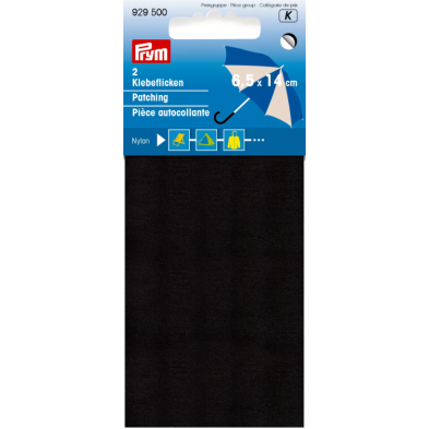 PRYM 929 500 Tela para parches, nylon, autoadhesiva, 2 piezas, 6,5 x 14cm, negro