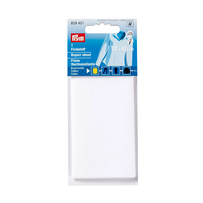 PRYM 929 401 Tela para remendar, algodón, para aplicar con la plancha, 12 x 45cm, blanco