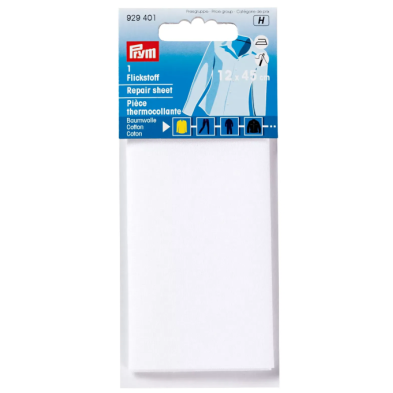 PRYM 929 401 Tela para remendar, algodón, para aplicar con la plancha, 12 x 45cm, blanco