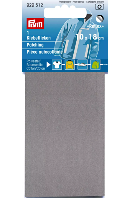 PRYM 929 512 Tela para parches, reflectante, autoadhesiva, 10 x 18cm, plateado