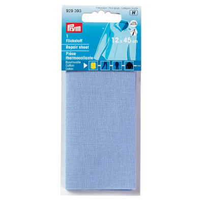 PRYM 929 393 Tela para remendar, algodón, para aplicar con la plancha, 12x45cm, azul cielo