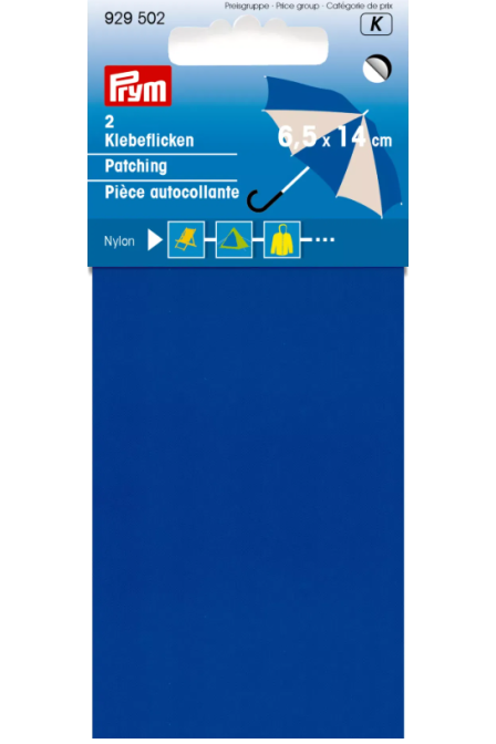 PRYM 929 502 Tela para parches, nylon, autoadhesiva, 2 piezas, 6,5 x 14 cm, azul
