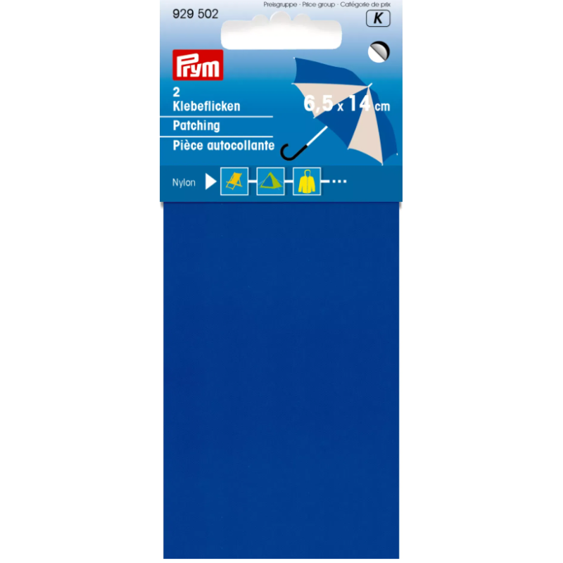 PRYM 929 502 Tela para parches, nylon, autoadhesiva, 2 piezas, 6,5 x 14 cm, azul
