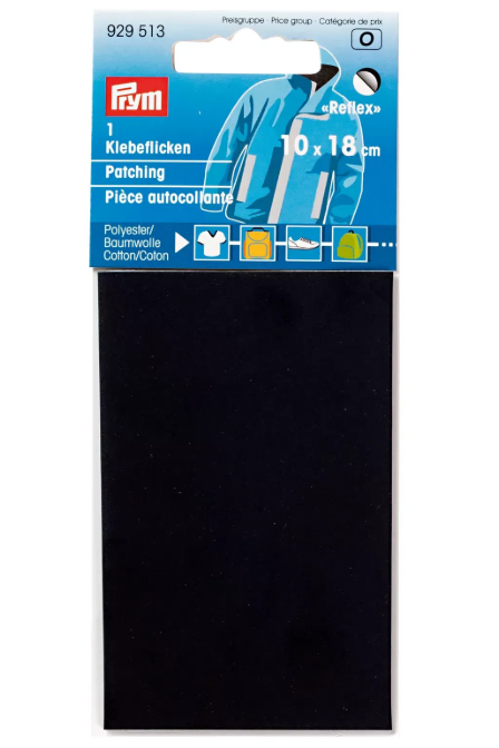 PRYM 929 513 Tela para parches, reflectante, autoadhesiva, 10 x 18cm, negro