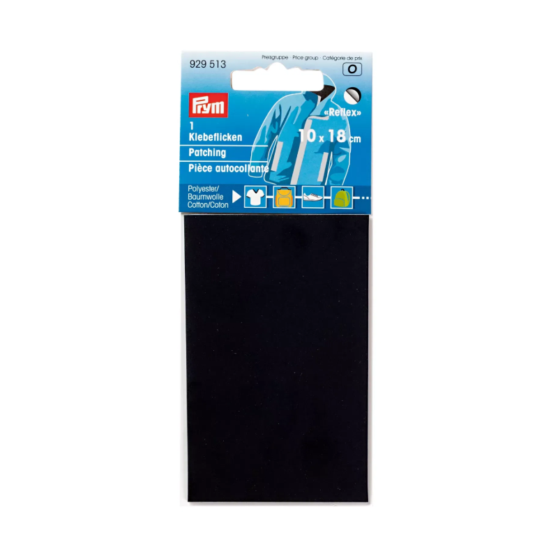 PRYM 929 513 Tela para parches, reflectante, autoadhesiva, 10 x 18cm, negro